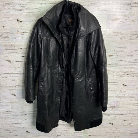 Vintage 90s Danier Leather jacket Coat black size small long - Picture 1 of 10